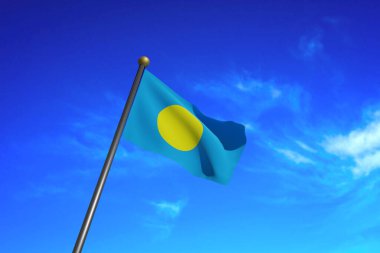 3 boyutlu oluşturulmuş görüntü. Rüzgarda dalgalanan Palau bayrağı.