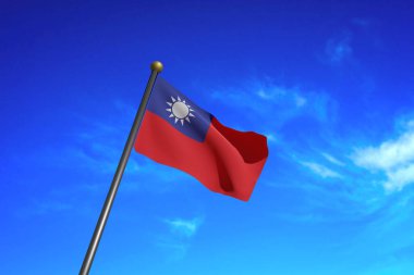 3 boyutlu oluşturulmuş görüntü. Rüzgarda dalgalanan Tayvan bayrağı.