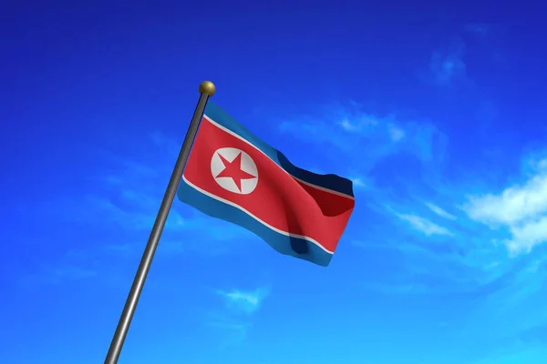 Imagen Renderizada Bandera Corea Del Norte Ondeando Viento — Foto de Stock