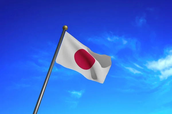 3 boyutlu oluşturulmuş görüntü. Rüzgarda dalgalanan Japon bayrağı.