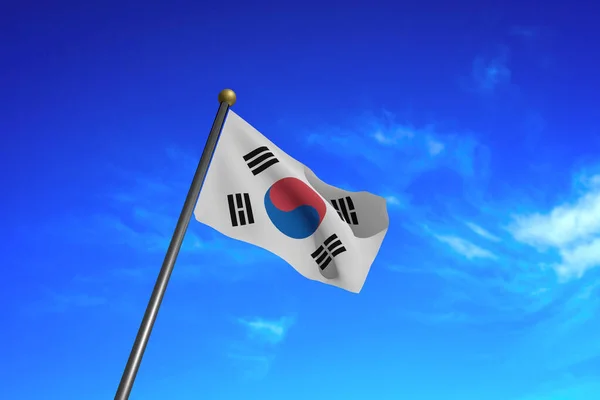 Boyutlu Oluşturulmuş Görüntü Güney Kore Bayrağı Rüzgarda Dalgalanıyor — Stok fotoğraf