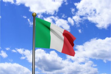 3 boyutlu oluşturulmuş görüntü. Rüzgarda sallanan İtalya bayrağı.