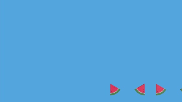 Кліп Рендеринга Милі Шматочки Дині Проходять Через Екран Ізольовані Синьому — стокове відео