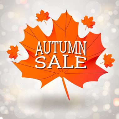 Gri arka plan üzerinde turuncu Maple Leaf ile Sonbahar satış şablonu