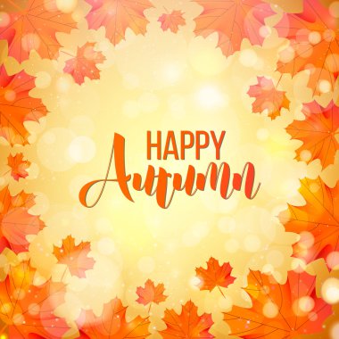 Turuncu arka plan üzerinde turuncu Maple Leaf ile Happy Autumn şablonu