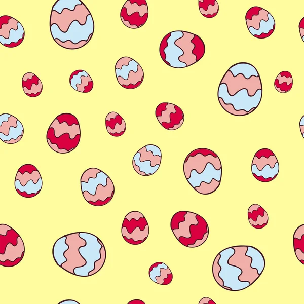 Nahtlose Muster Osterei. bunte Eier auf gelbem Hintergrund — Stockvektor