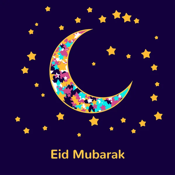 Festival de la comunidad musulmana, Eid Mubarak tarjeta de felicitación celebración decorada con estrellas doradas y la luna en el fondo. Kareem de Ramadán . — Vector de stock