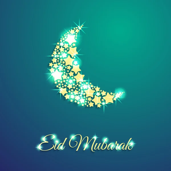 Festival de la comunidad musulmana, Eid Mubarak tarjeta de felicitación celebración decorada con estrellas doradas y la luna en el fondo. Kareem de Ramadán . — Vector de stock