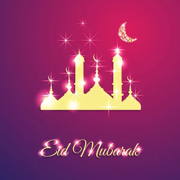 Festival de la comunidad musulmana, Eid Mubarak tarjeta de felicitación celebración decorada con estrellas doradas y la luna en el fondo. Kareem de Ramadán . — Vector de stock