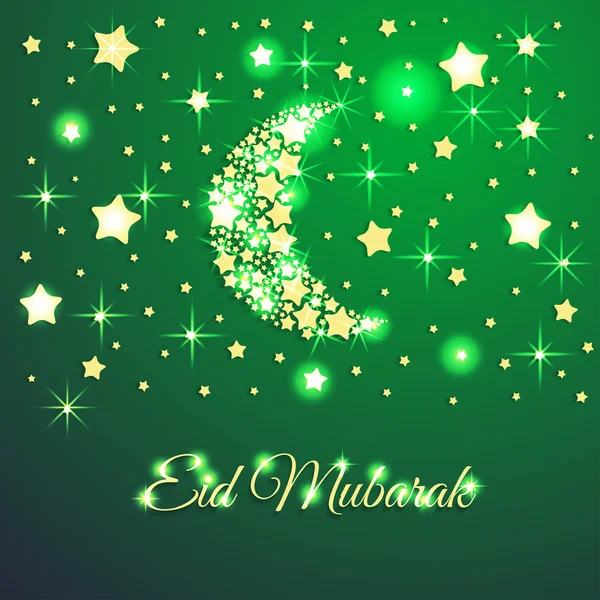 Muslim community festival, Eid Mubarak celebration greeting card decorated with golden stars and moon on background. Ramadan kareem. — Stock Vector