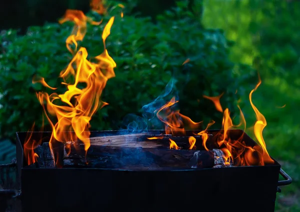 Fuoco Alla Griglia Legna Ardere Brucia Barbecue Portatile Metallo Improvvisato — Foto Stock