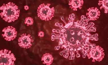 3 boyutlu mikroskop hücreleri üreten Coronavirus 2019, insanlar için tehlikeli olan salgın koronavirüs kavramı olan virüs hücrelerinin mikroskopisine bakarak kapanır. Salgın hastalık sağlık riskleri