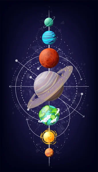 Planetas Satélites Sistema Solar Diseño Vectorial Ilustración General — Archivo Imágenes Vectoriales