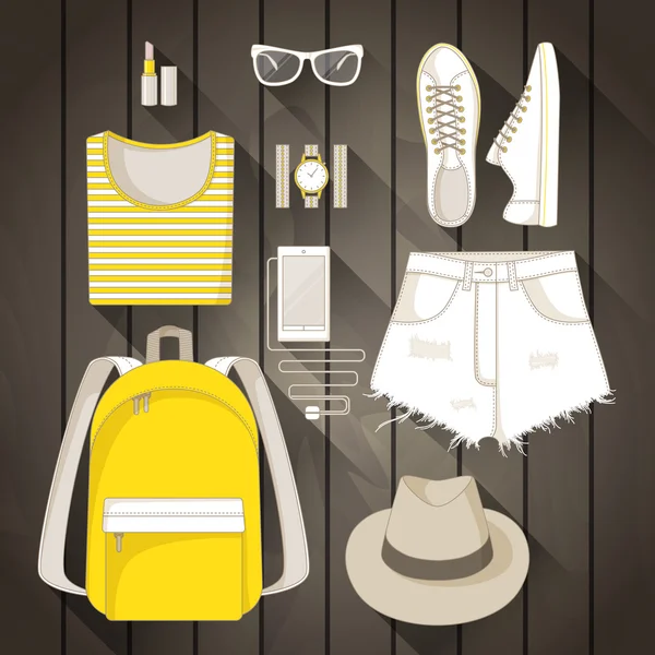 Definir roupas femininas de verão em um estilo de rua. Vector illustratio — Vetor de Stock