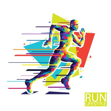 Soyut çalışan adam. Stil wpap. Vektör çizim.