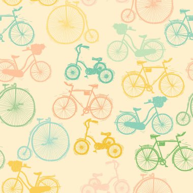 Sorunsuz arka plan. Bisiklet küme. Vektör çizim. Kroki st