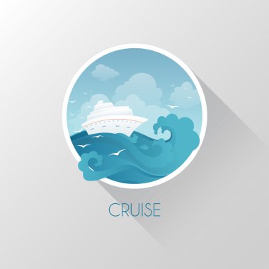 Cruise gemi denizde. Stil slosky. Vektör çizim.