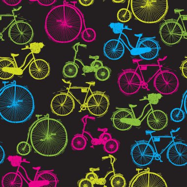 Sorunsuz arka plan. Bisiklet küme. Vektör çizim. Kroki st