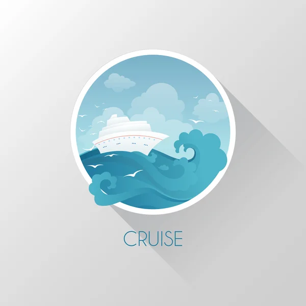 Cruise ship in the sea. Style slosky. Vector illustration. — Stock Vector