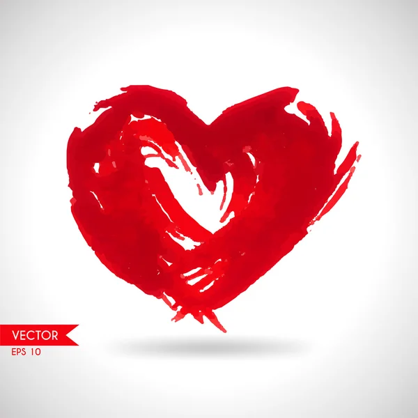 Corazón rojo pintado a mano — Vector de stock