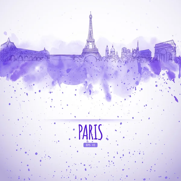 Sights of Paris in the style of the sketch and watercolor — Stock Vector