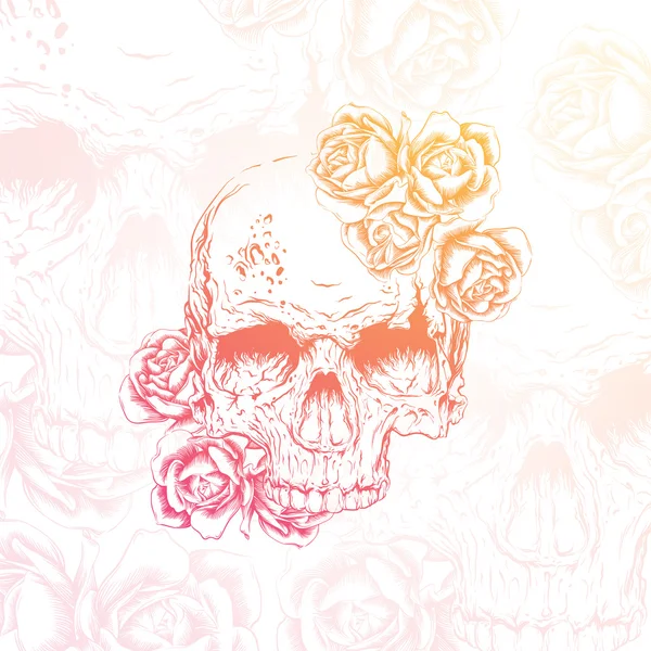 Cráneo y rosas — Archivo Imágenes Vectoriales