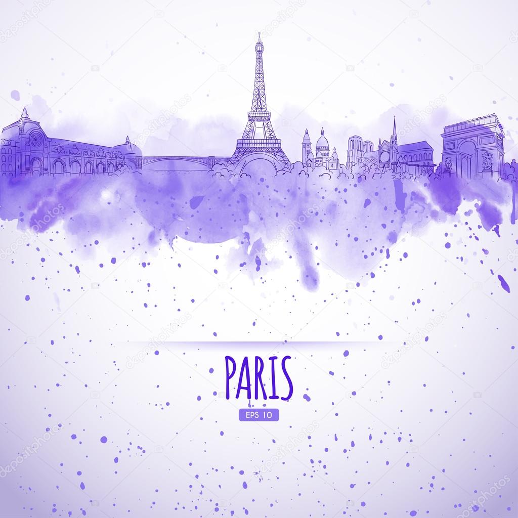 Sights of Paris in the style of the sketch and watercolor