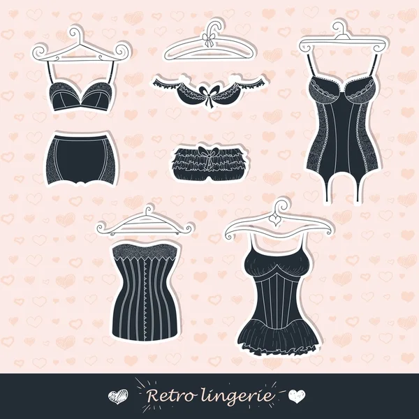 Lingerie retro preto. Desenho manual. Ilustração vetorial . — Vetor de Stock