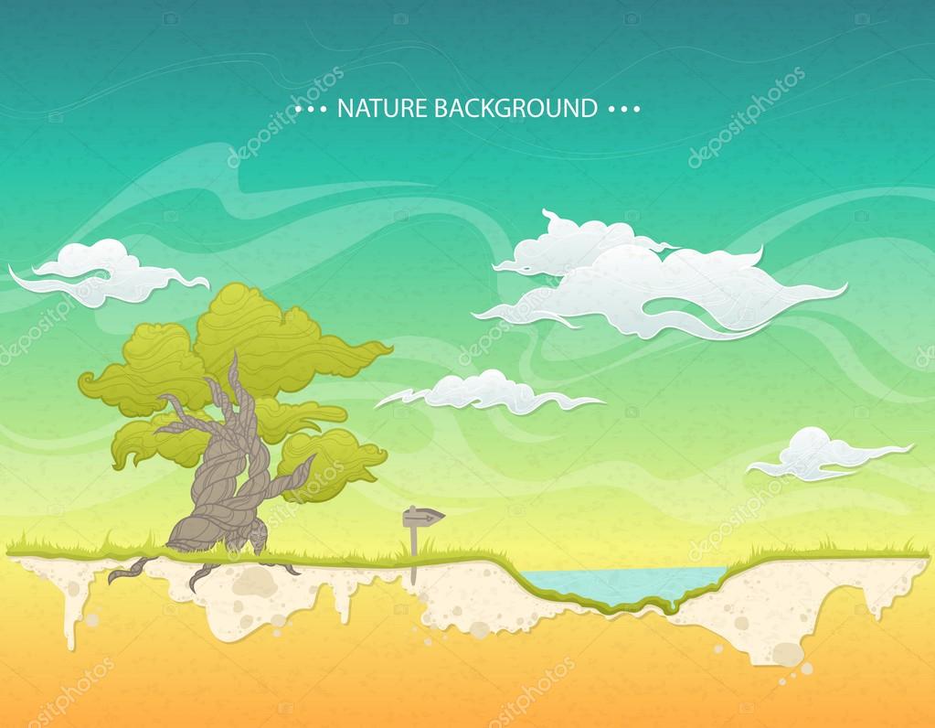 Natura e il lago in una giornata di sole Disegno a mano Illustrazione di vettore — Vettoriali di Aniskova Yulia