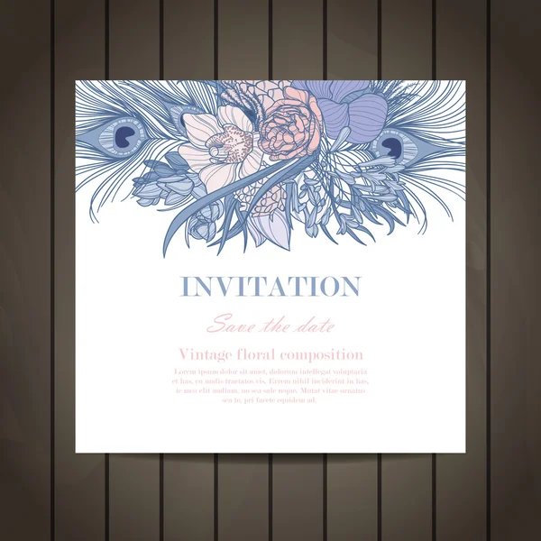 Vintage elegant wedding invitation with flowers. Invitation card — Stock Vector