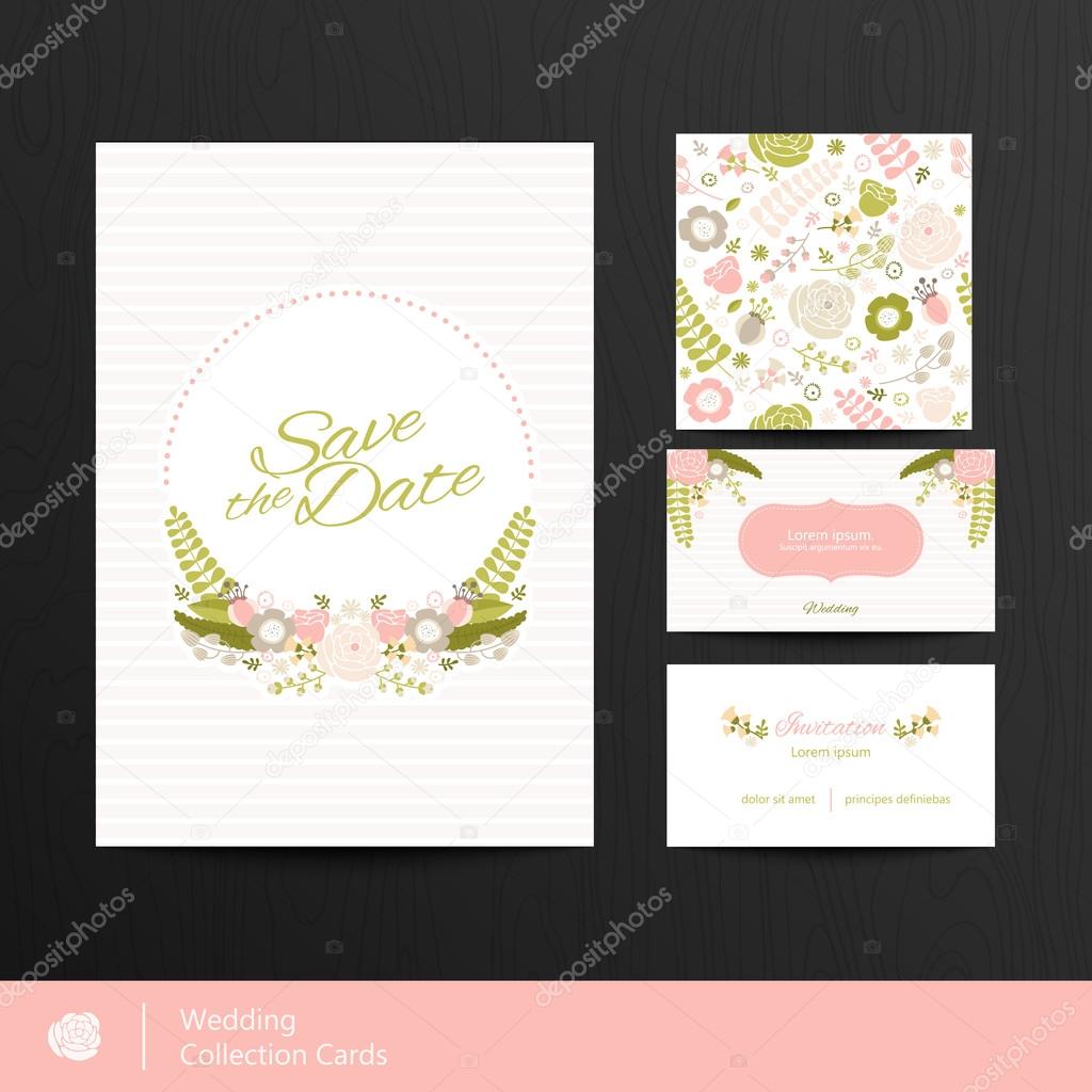 Set of floral cards. Wedding invitations. Vintage style. Vector 