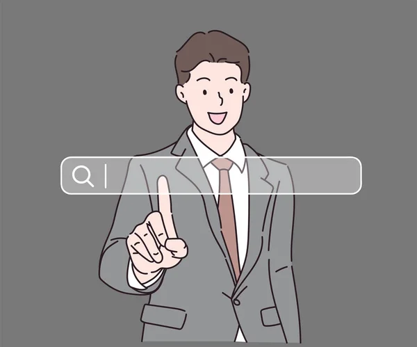 Business Man Clicking Internet Search Page Computer Touch Screen Hand — ストックベクタ
