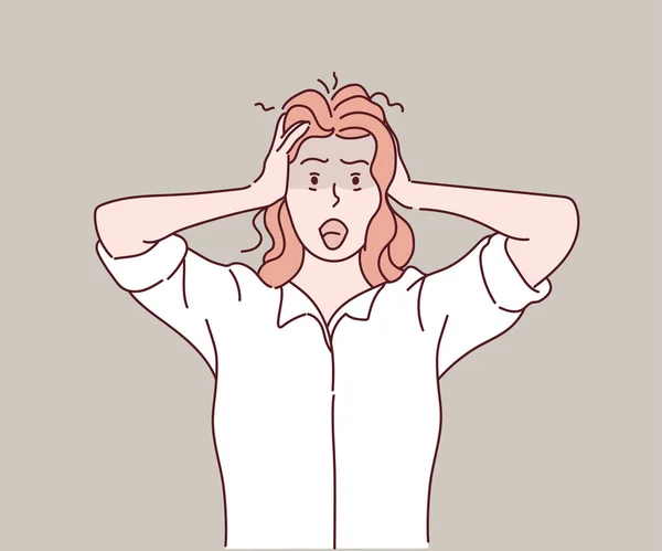 Femme Éprouve Anxiété Peur Colère Épuisement Tant Émotions Concept Expression — Image vectorielle