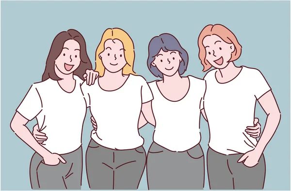 Día Mujer Diversidad Femenina Unión Belleza Concepto Moda Mano Dibujada — Vector de stock