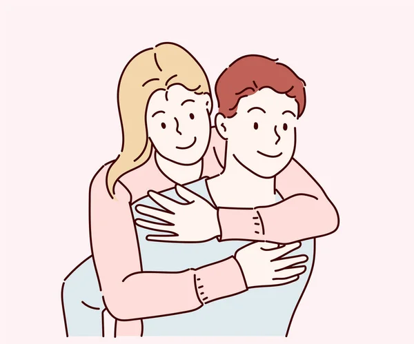 Feliz Pareja Joven Enamorada Mano Dibujada Estilo Línea Delgada Ilustraciones — Vector de stock