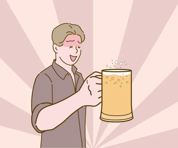 Degustación Cerveza Recién Hecha Hombre Joven Guapo Degustando Cerveza Fresca — Archivo Imágenes Vectoriales