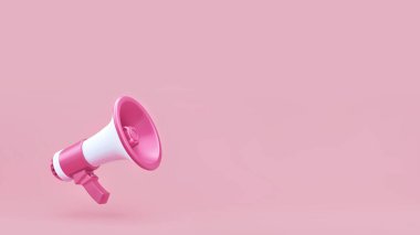 Pembe Arkaplan Şablonu 'nda fotokopi alanı ile megafon duyurusu. 3d illüstrasyon