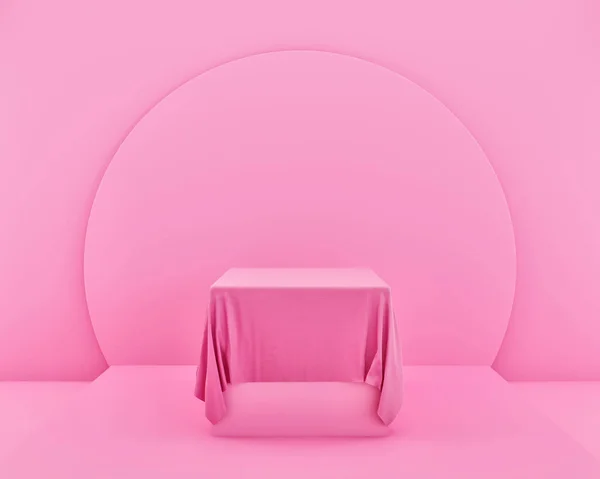 Soyut Pembe Renkli Geometrik Şekil, Modern Kutu ve Kumaş Model Model Podyum Görünümü veya Gösteriş için Minimalist Mockup, 3d illüstrasyon 