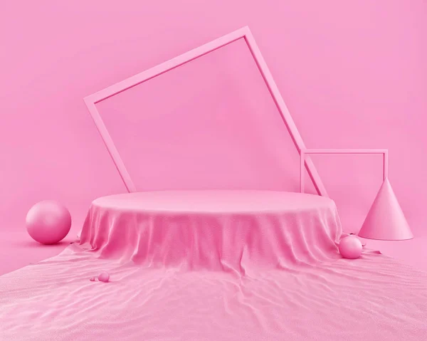 Absztrakt Pink Color Geometrikus Alak Mockup Fabric Podium Display Showcase — Stock Fotó