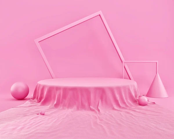 Soyut Pembe Renkli Geometrik Şekil, Podyum Görünümü veya Gösterisi için Mockup Fabric, Podyum ürünü için Ürün paketlerinin sunumu. 3d illüstrasyon 