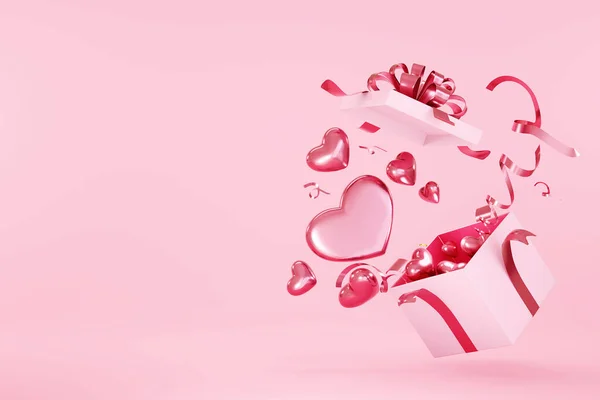 Boldog Valentin Nap Szív Alakú Dekoráció Meglepetés Nyitó Ajándék Doboz — Stock Fotó