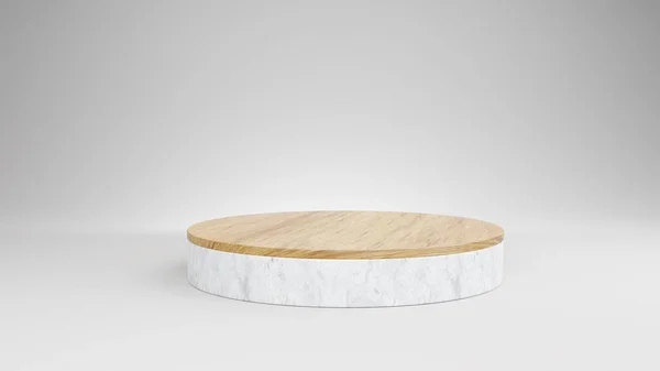 Geometrik Tahta Taş ürün görüntüsü veya vitrin beyazı arkaplan, podyum sunumu için minimalist model veya tasarım için fotokopi alanı ile platform ürün şablonu kavramı. 3B görüntüleme.