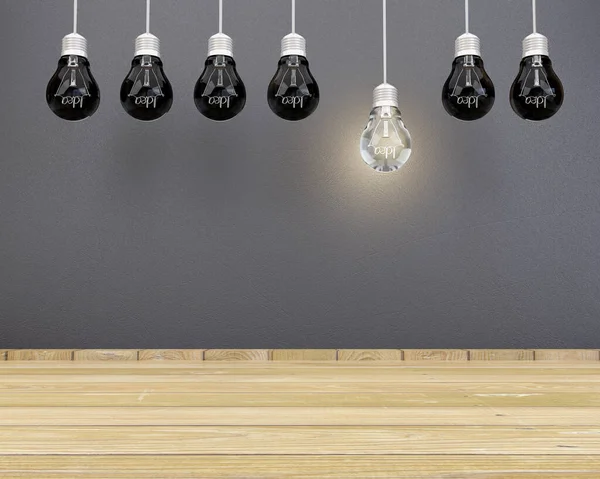 Энергосберегающая Инновационная Концепция Рождение Знаний Воображения Висящая Стене Лампочка Светлая — стоковое фото