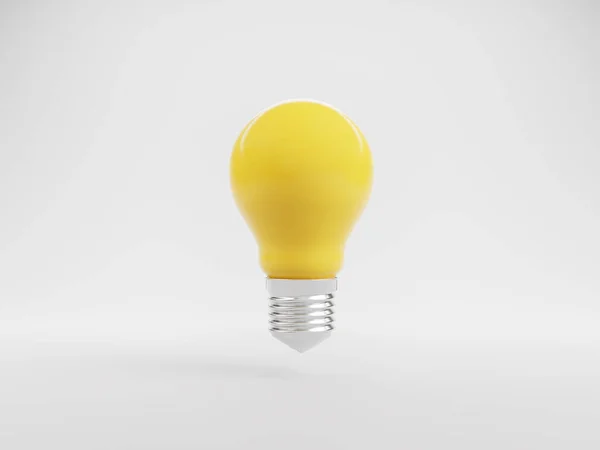 创意和创新 白色背景的黄色灯泡符号 创意灵感的头脑风暴和节电概念 3D渲染 — 图库照片