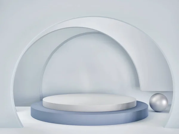 Mavi ve gri daireli soyut arka plan Geometrik Sahneler Podyum sahneleri. Podyum Görüntüleme veya 3D Görüntü Gösterimi için Mockup 