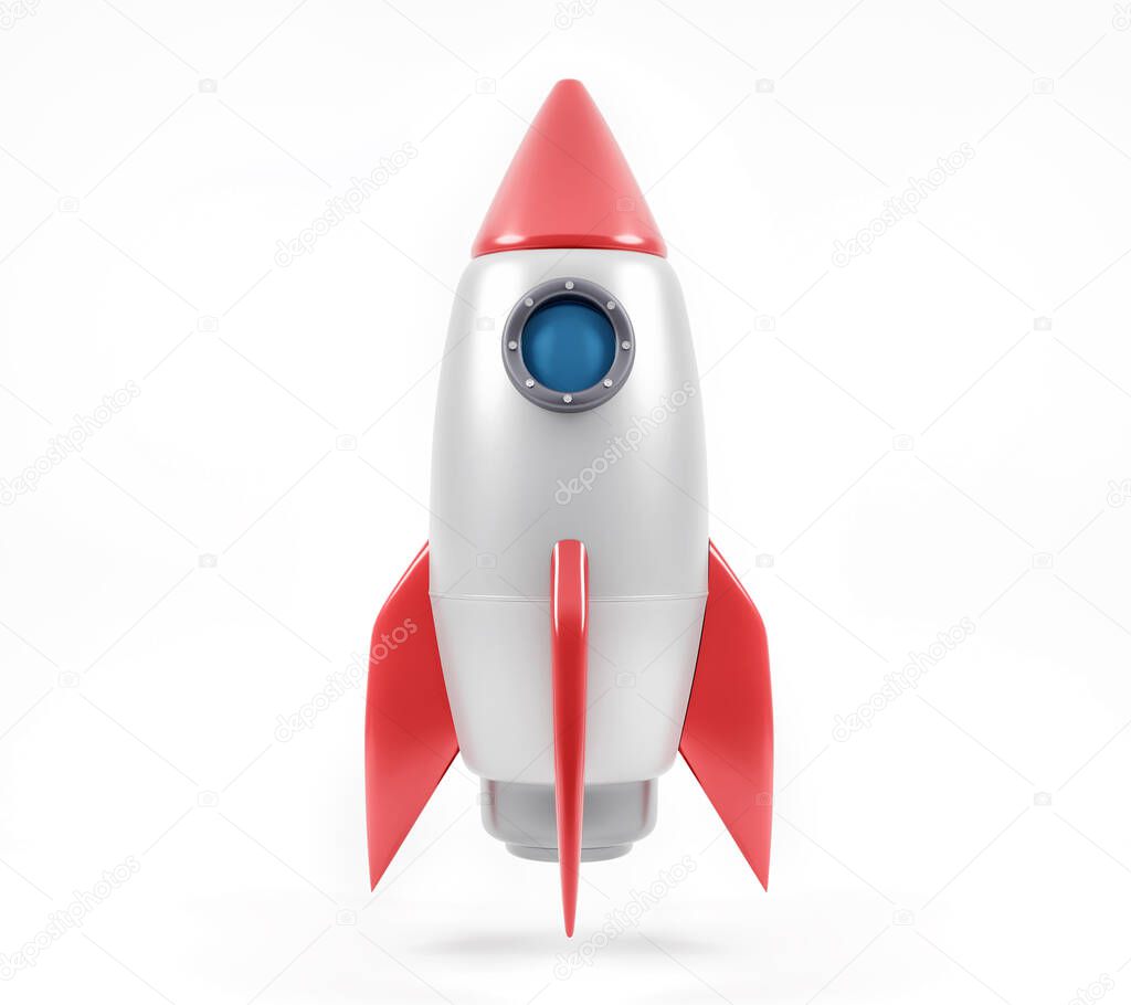 Rocket isolated on white background, Simple retro spaceship icon.Developer concept and accelerator booster 3d llustration.