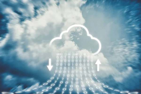 Cloud transferring data storage, On online  server Technology and Cloud icons that are currently Downloading and Uploading, High speed data with On the sky background  Concepts.