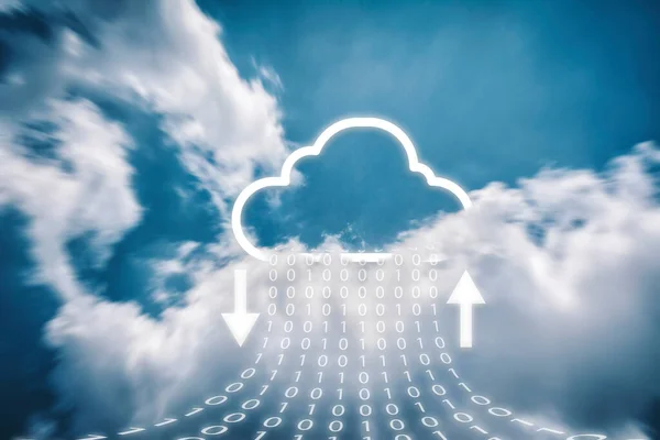 Cloud transferring data storage, on online  server technology and cloud icons that are currently downloading and uploading, High speed data with numeric values.data storage technology concepts.