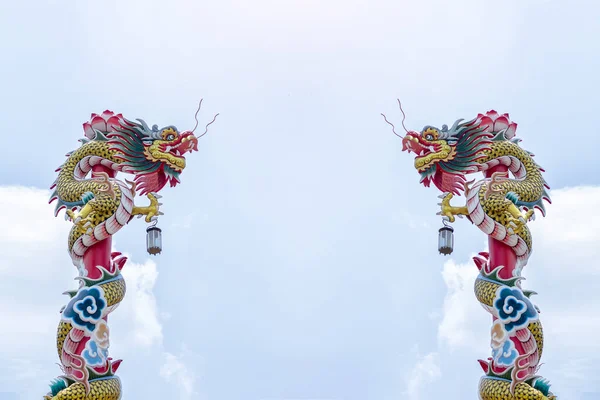 Deux Puissants Dragons Chinois Dans Ciel — Photo