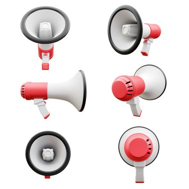 Kırmızı Megafon grubu beyaz arkaplanda izole edildi, kırpma yolu ile 3D görüntüleme.